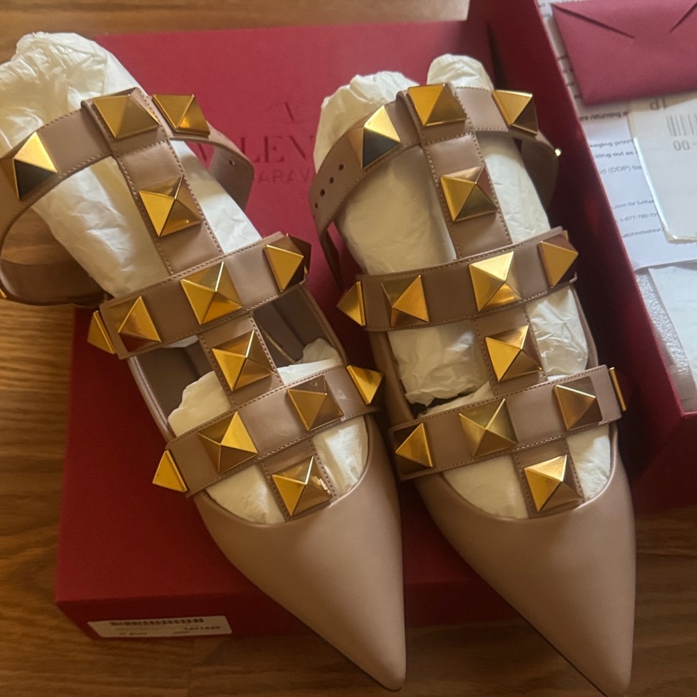 Valentino Nude Flats with Roman Gold Studs